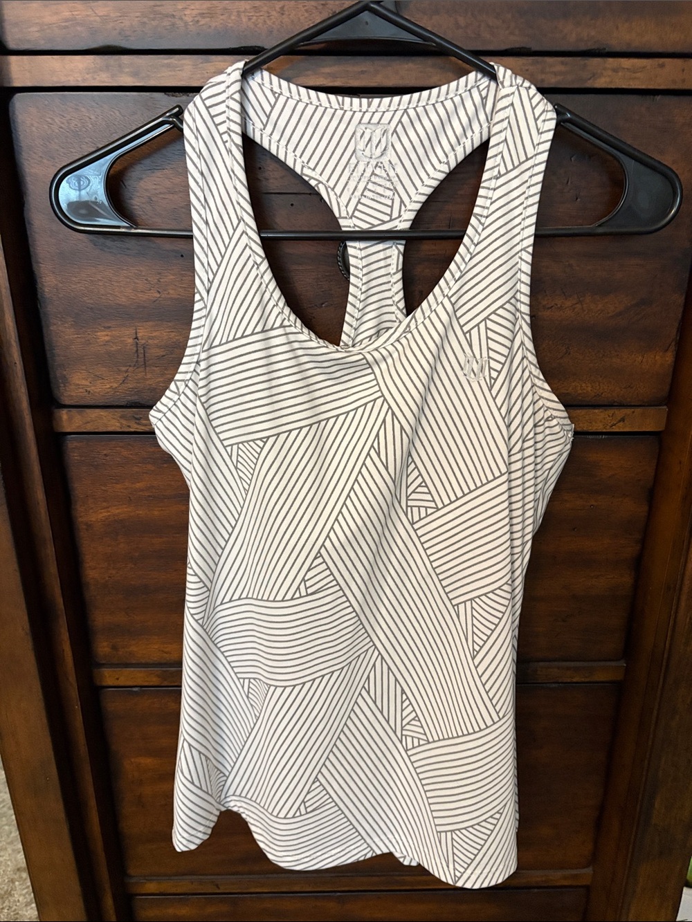 EleVen by Venus Williams White Tank Top with Black Geometric Stripes